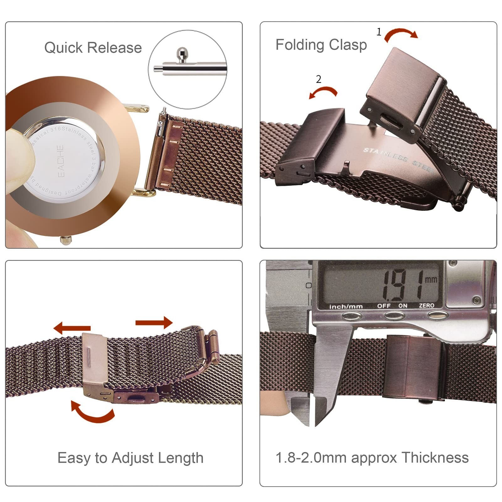 Stainless Steel Mesh Watch Bands for Men Women Quick Release 12-22mm 22mm