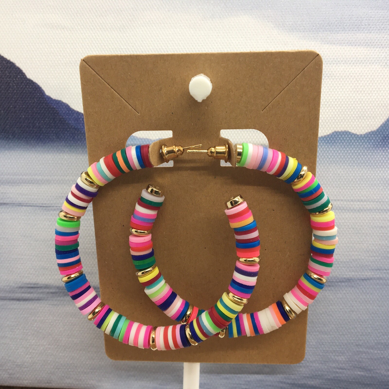 2” Handmade Heishi Bead Earrings Colorful African Vinyl Hoop Dangle New 3622
