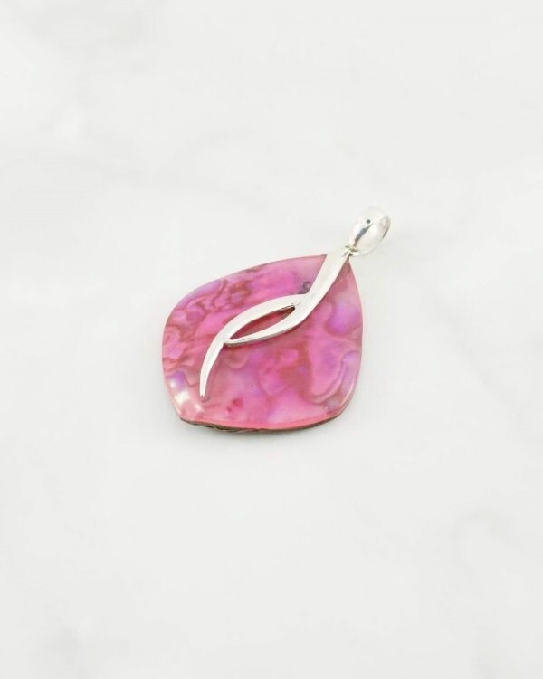 Pink Abalone Paua Shell 925 Sterling Silver Handmade Pendant Necklace NEW DESIGN