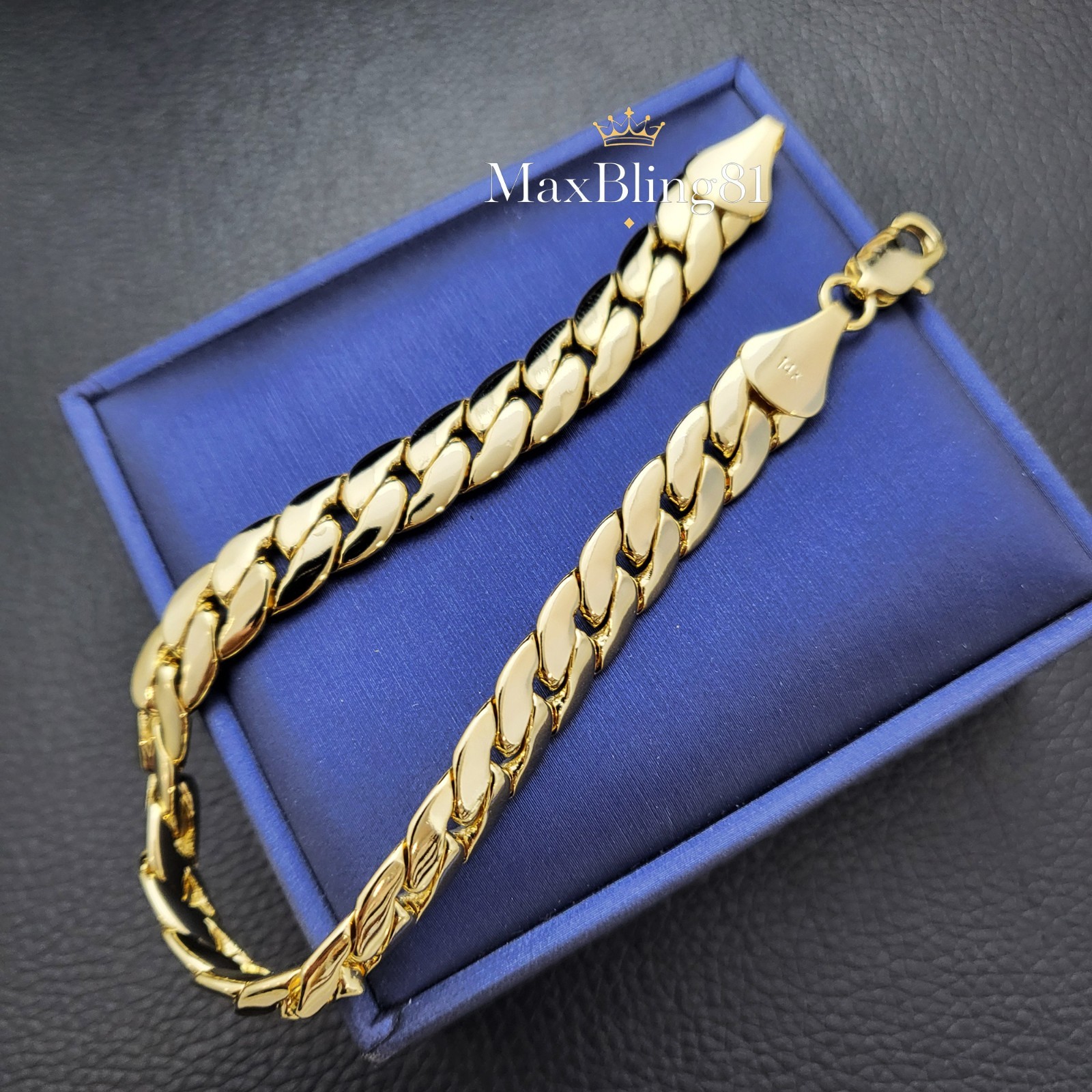 High-End Quality Brass Gold 14K Stamped 10mm 9″ Bracelet Fashion Cuban Chain