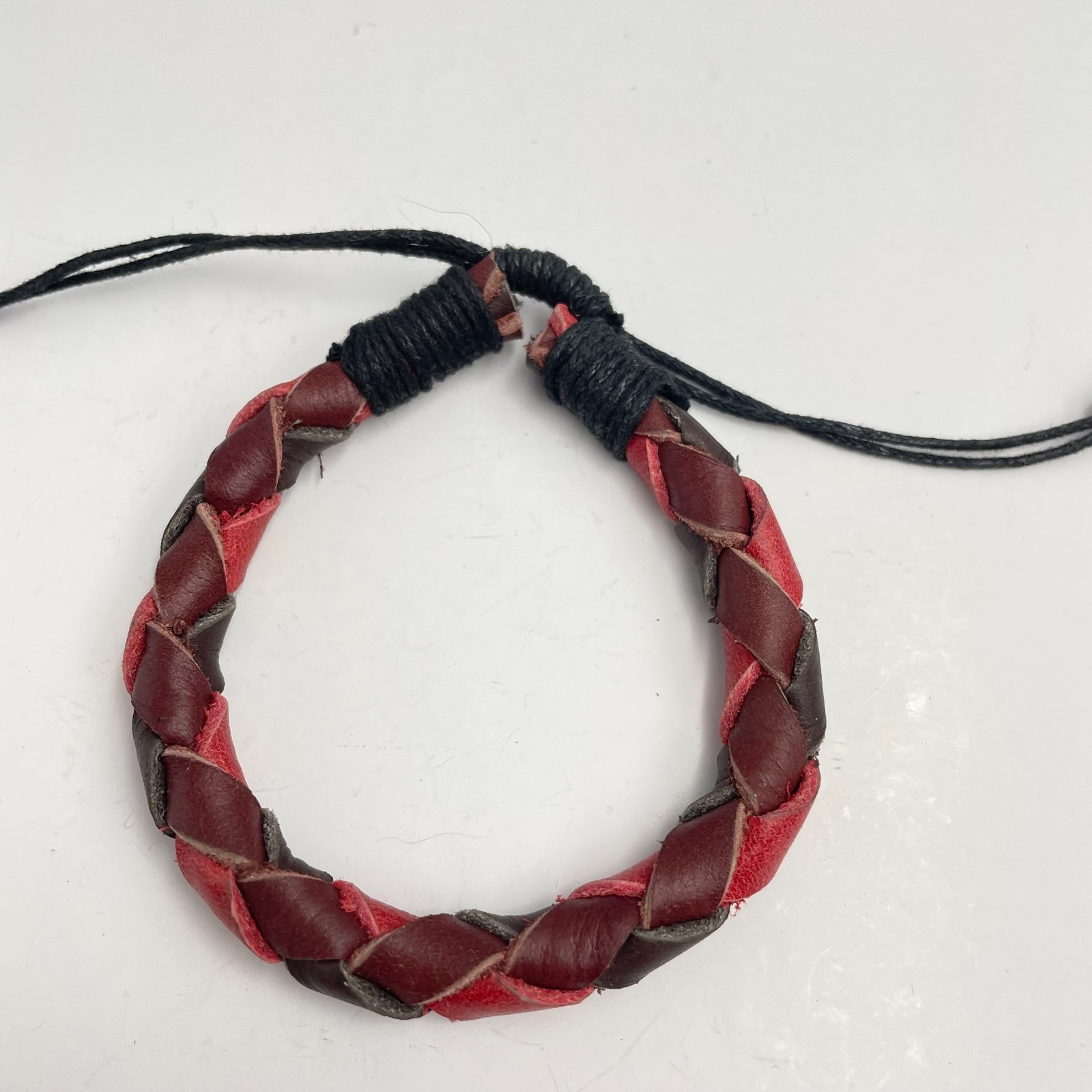 Vintage 90s Braided Leather Bracelet Boho Minimalist Adjustable Fashion Jewelry