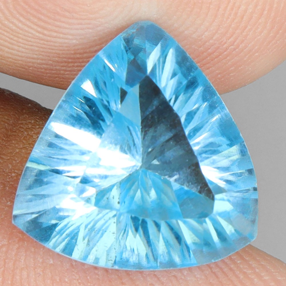 Trilliant Concave Cut Natural Swiss Blue Topaz 6.72ct 13×12.5mm Marvelous Gem