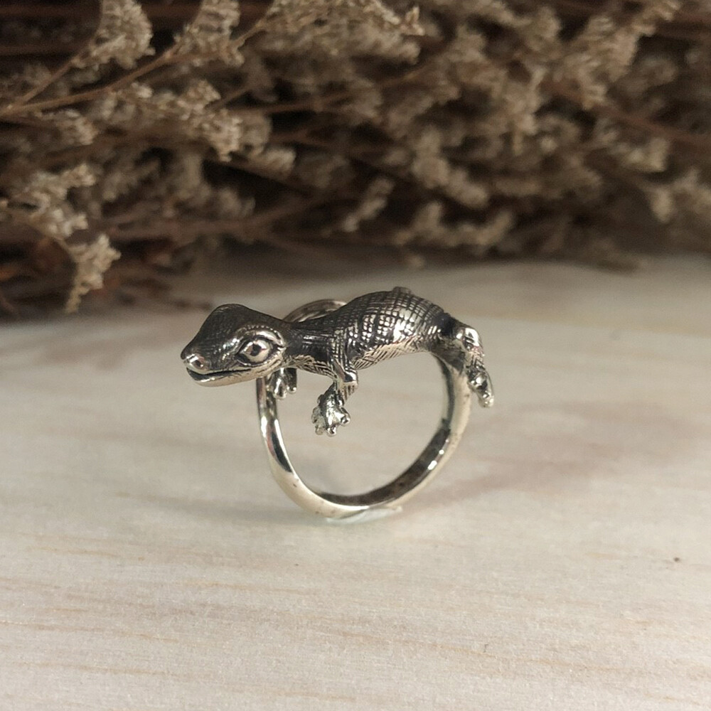 Gecko sterling silver ring cute animal woman gift lizard bugbear Boho Jewelry