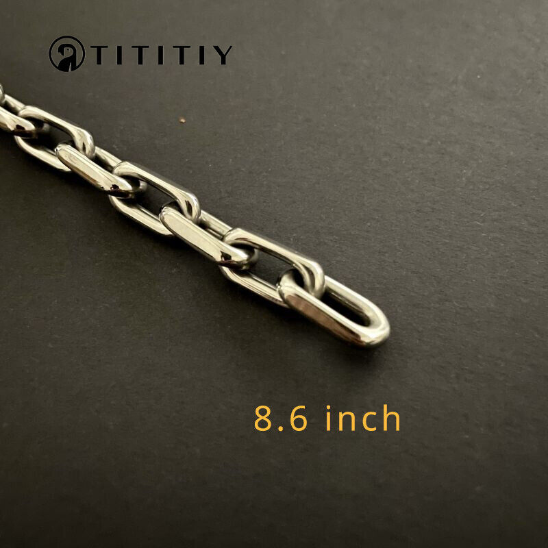8mm Pure Titanium Chain Bracelet for Men’s Flat O-Chain Anti Allergy 8.6 inches
