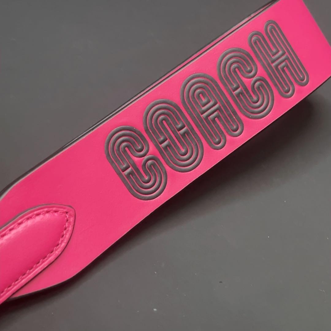 COACH Pink Leather Keychain Strap Bag Charm Metal Details 24cm Used