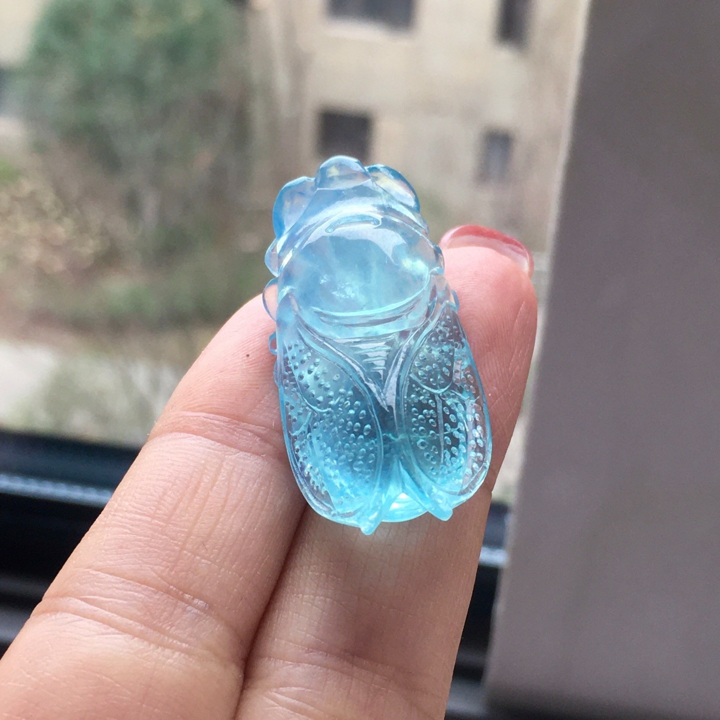 37.4*18.3*10.7mm Natural Aquamarine Gemstone Crystal Carved Pendant