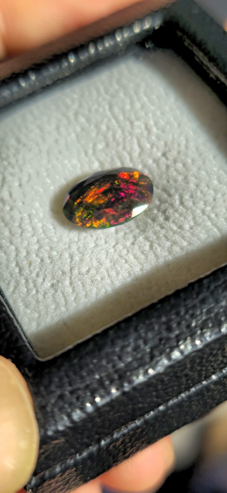2.15ct Natural Solid Black Opal Faceted Oval Red Fire Multicolour Gemstone ✨️