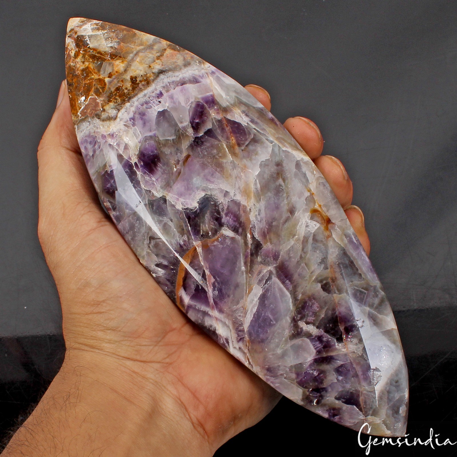 Natural Chevron Amethyst Loose Gemstone 1.1kg Huge Marquise Cut Untreated