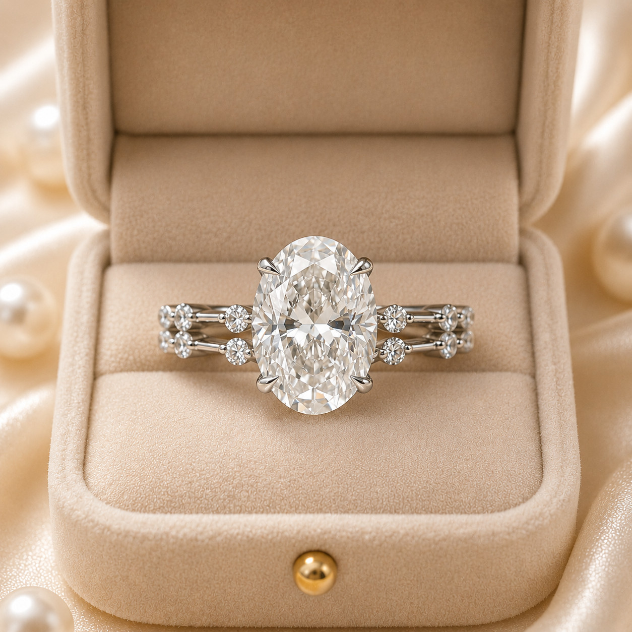 Oval Cut 3.70 Ct IGI Lab Grown Diamond Engagement Band Set Ring in 950 Platinum