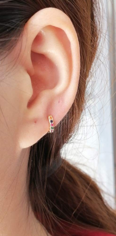 Rainbow Gold-tone Small Cartilage Hoop Earrings for Women Small, Multicolor