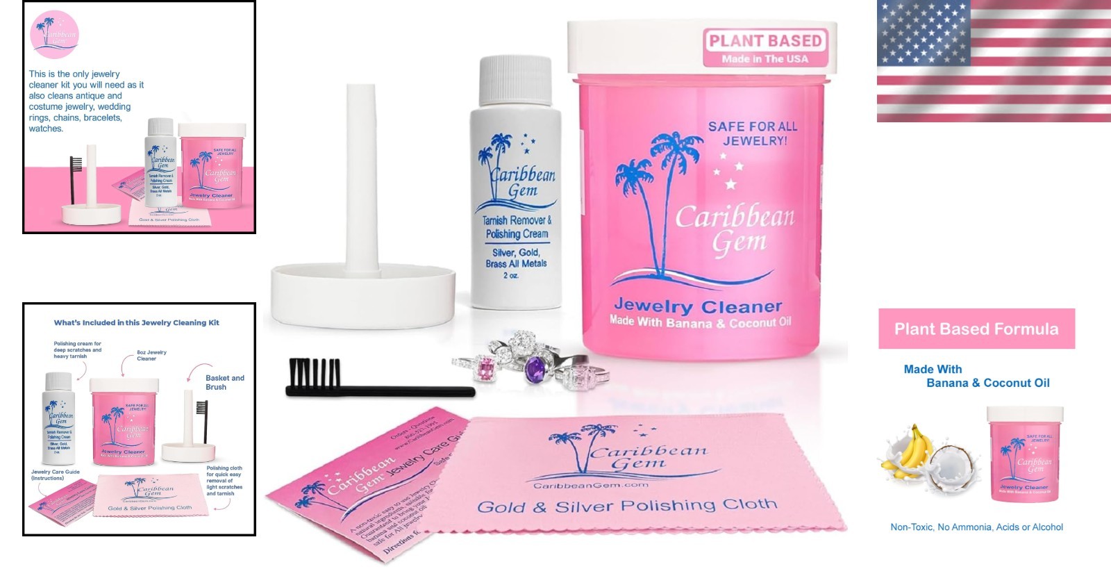 Luxury All-Purpose Jewelry Cleaner Kit – 8oz Natural Solution & Polishing Cream