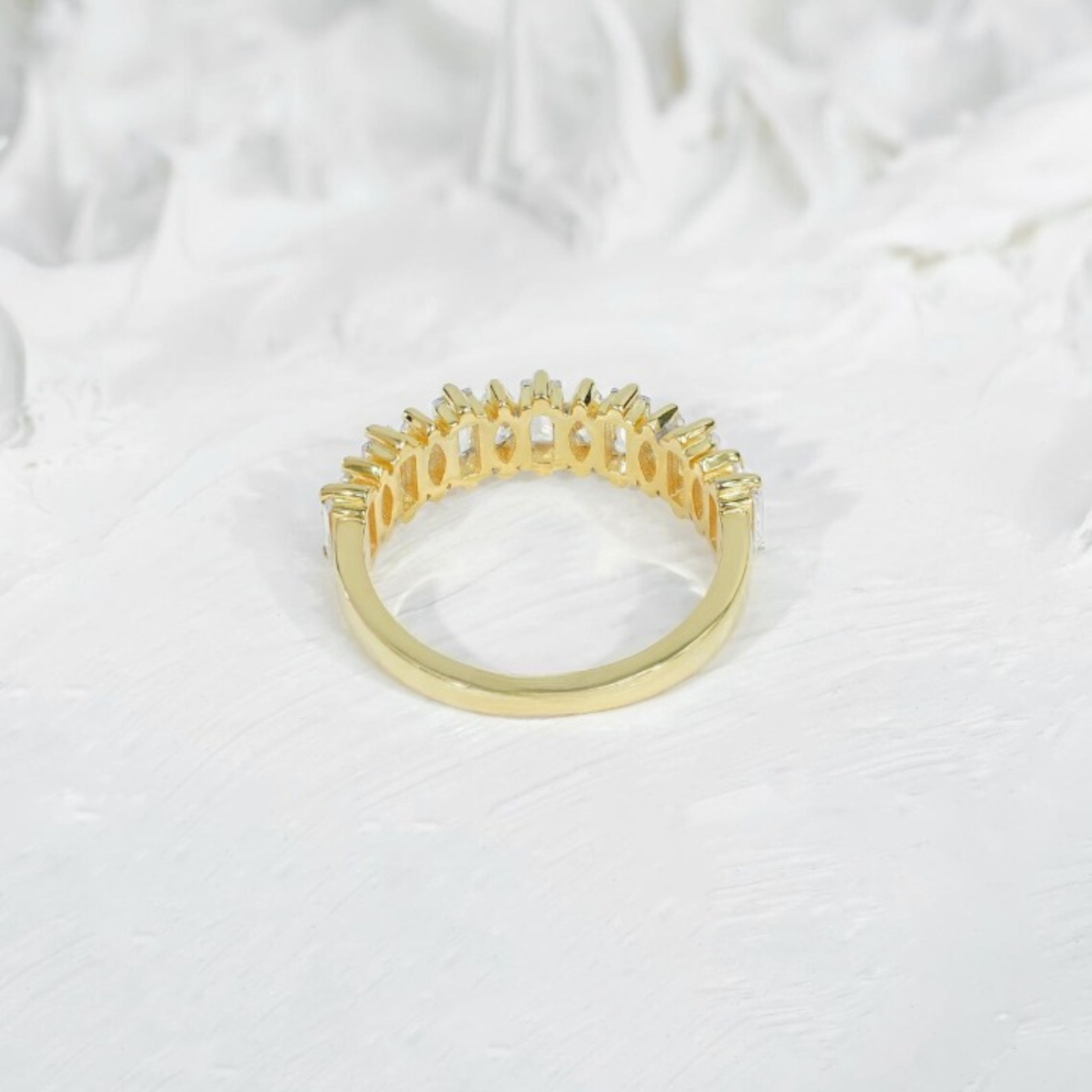 Solid 14k Yellow Gold 2.50mm Baguette & Marquise Lab Grown Diamond Wedding Band