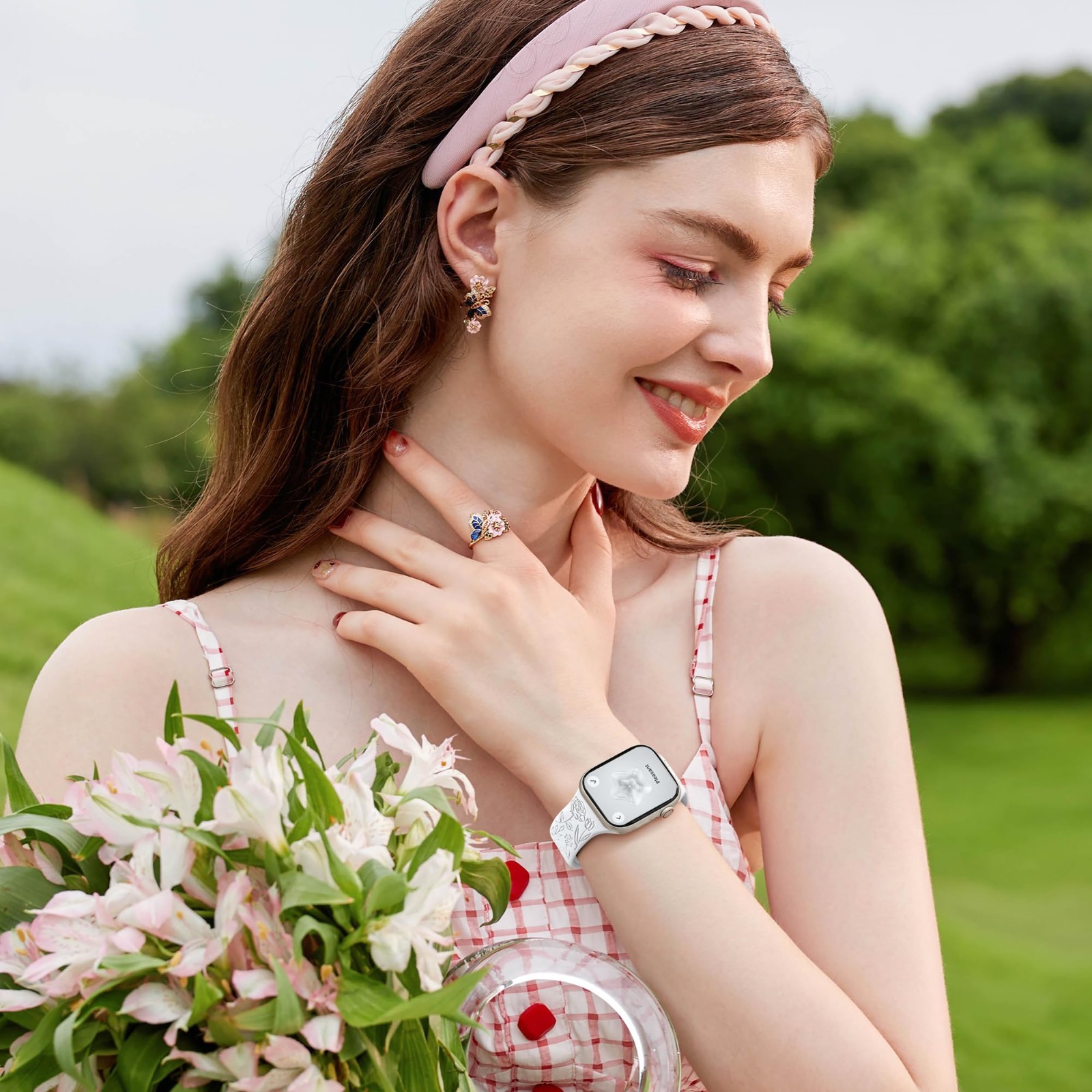 Floral Engraved Silicone Bands for Apple Watch 38mm-49mm, 6 Pack, Unisex Strap