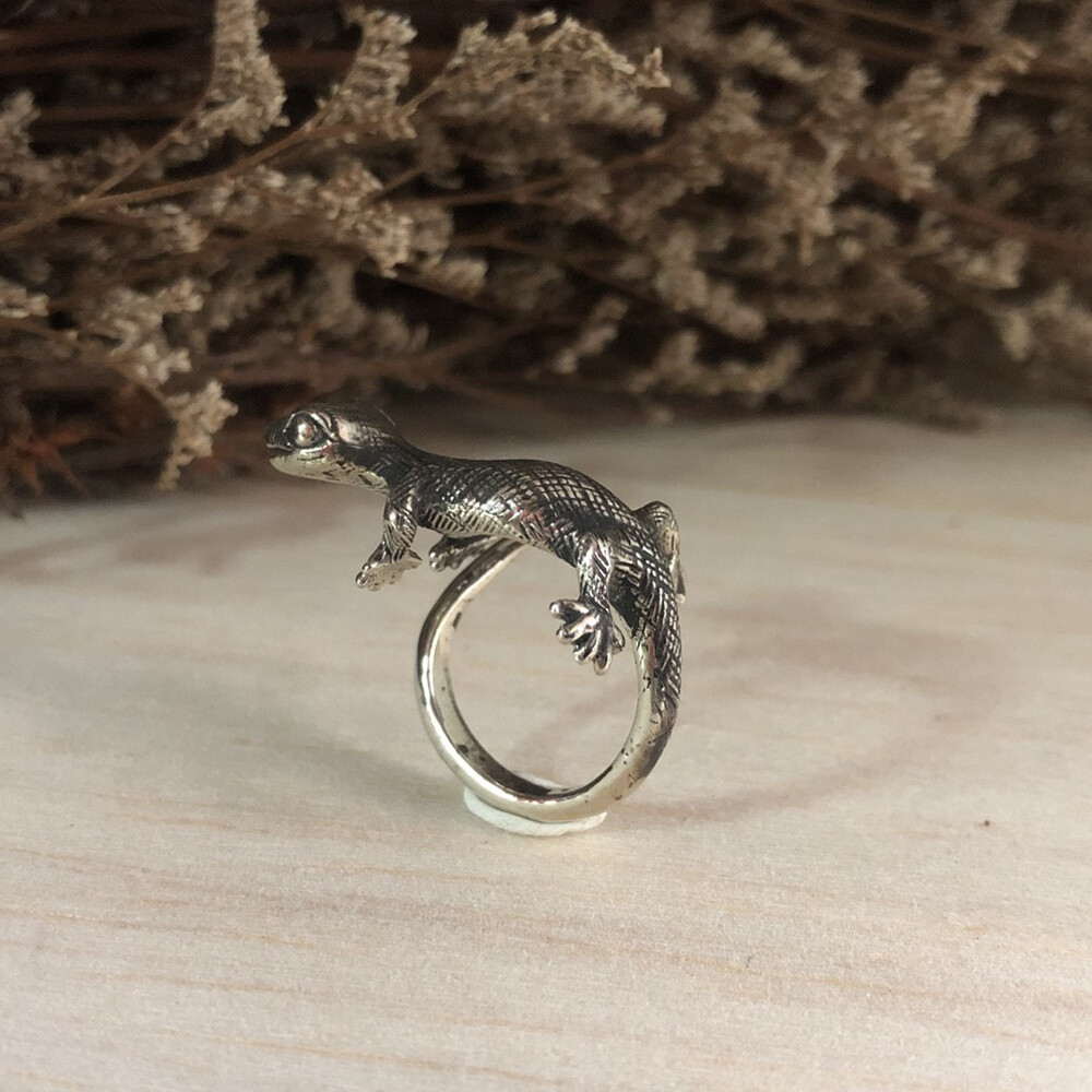 Gecko sterling silver ring cute animal woman gift lizard bugbear Boho Jewelry