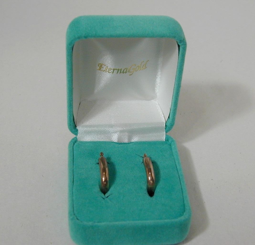 Vintage EternaGold 14K Yellow Gold Oval Hoop Earrings Puffed U-Shape Hinged 585
