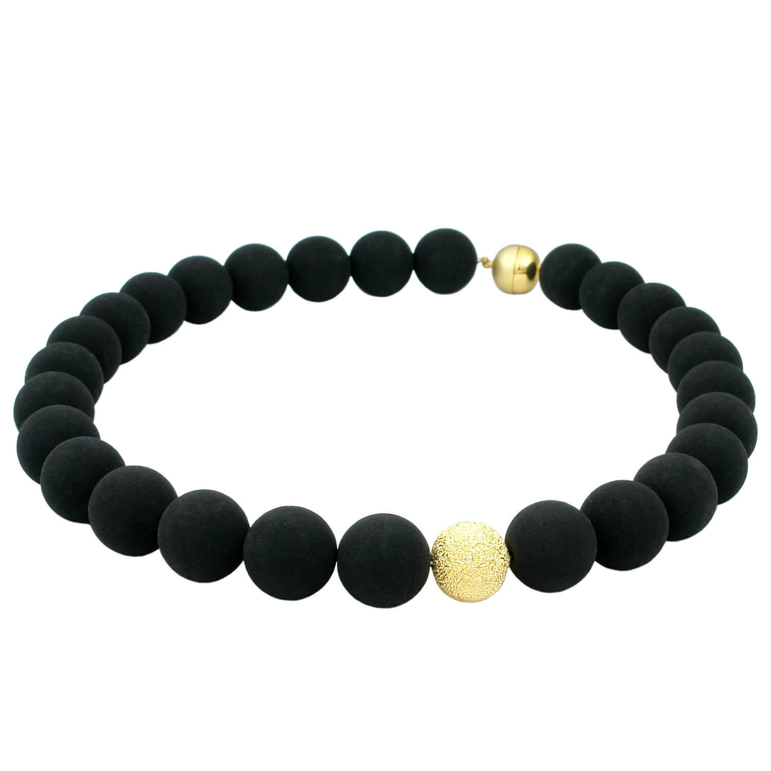 Chain Necklace Italian Lava & 925 Silver Gold Plated Asymmetrical Gold Black