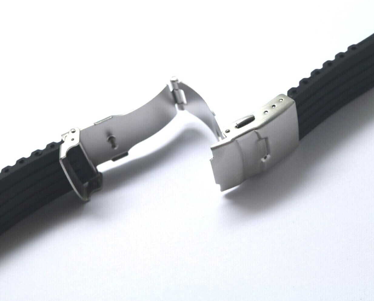 2Pcs 22mm Black Silicon/Rubber Replacement Watch Band Deployment Clasp Buckle