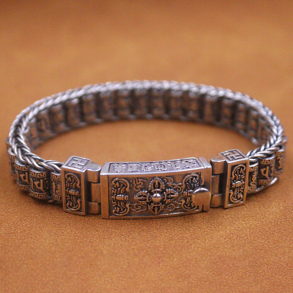 Real 925 Sterling Silver Men’s Bracelet 11mm Sutra Tube Link Chain 7.48inch