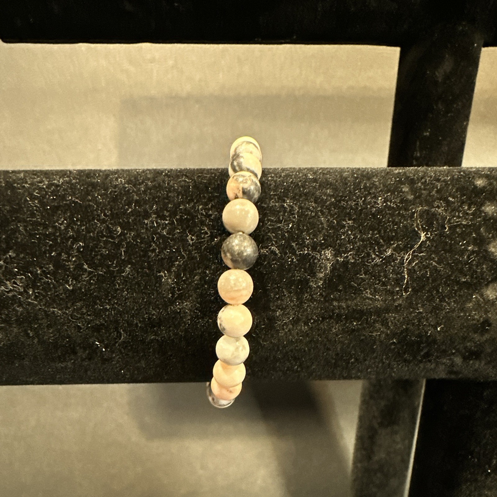 Stretch Beaded Stone Bracelet Pink Gray Black White Round Beads Stackable