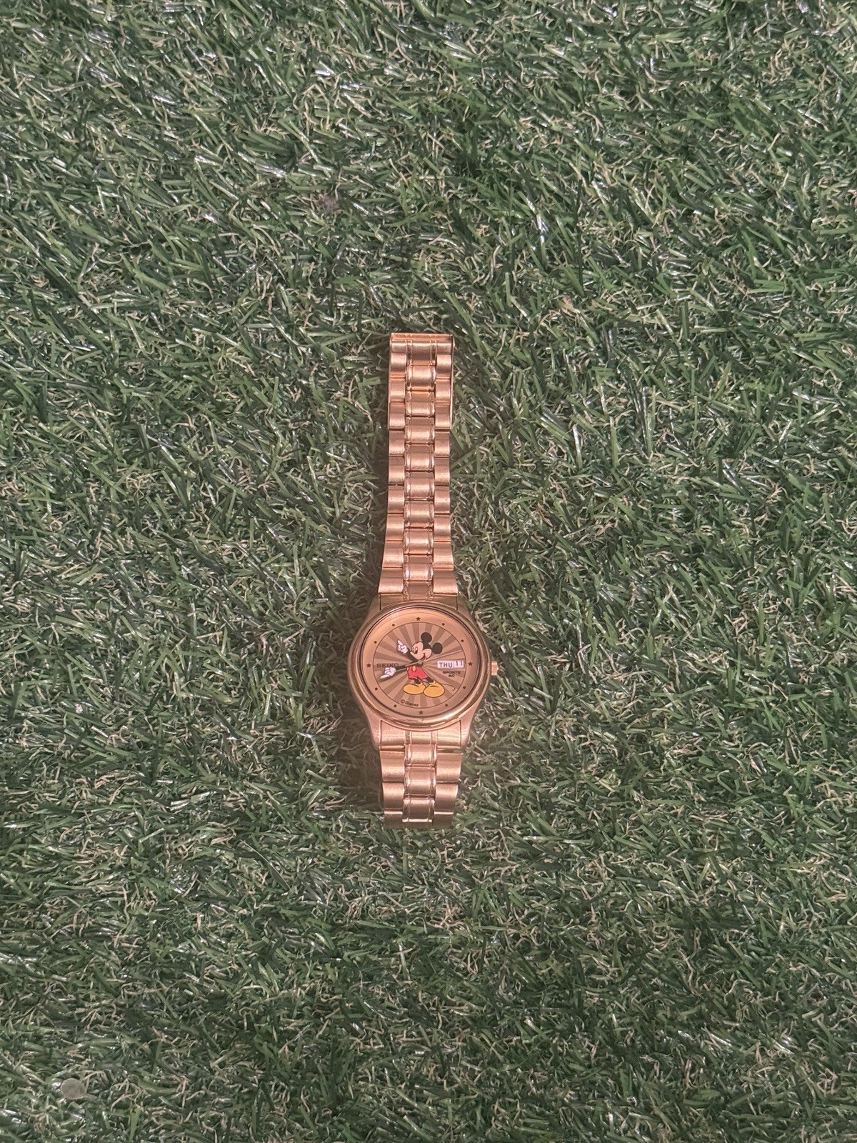 Seiko Sports 50 Disney Mickey Mouse Gold Tone Day Date Watch
