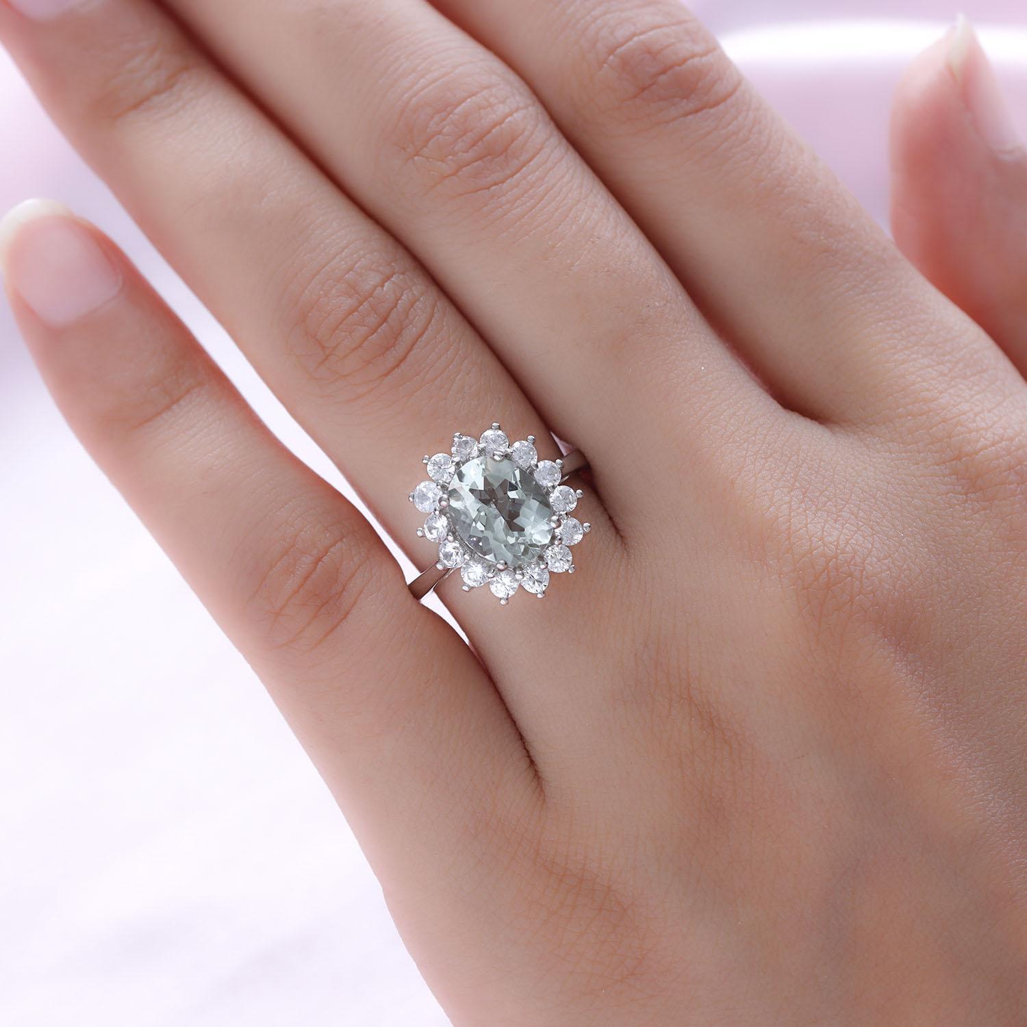 Amazing!! 3.85ctw Montezuma Prasiolite & Zircon Ring Platinum Plated Size 7