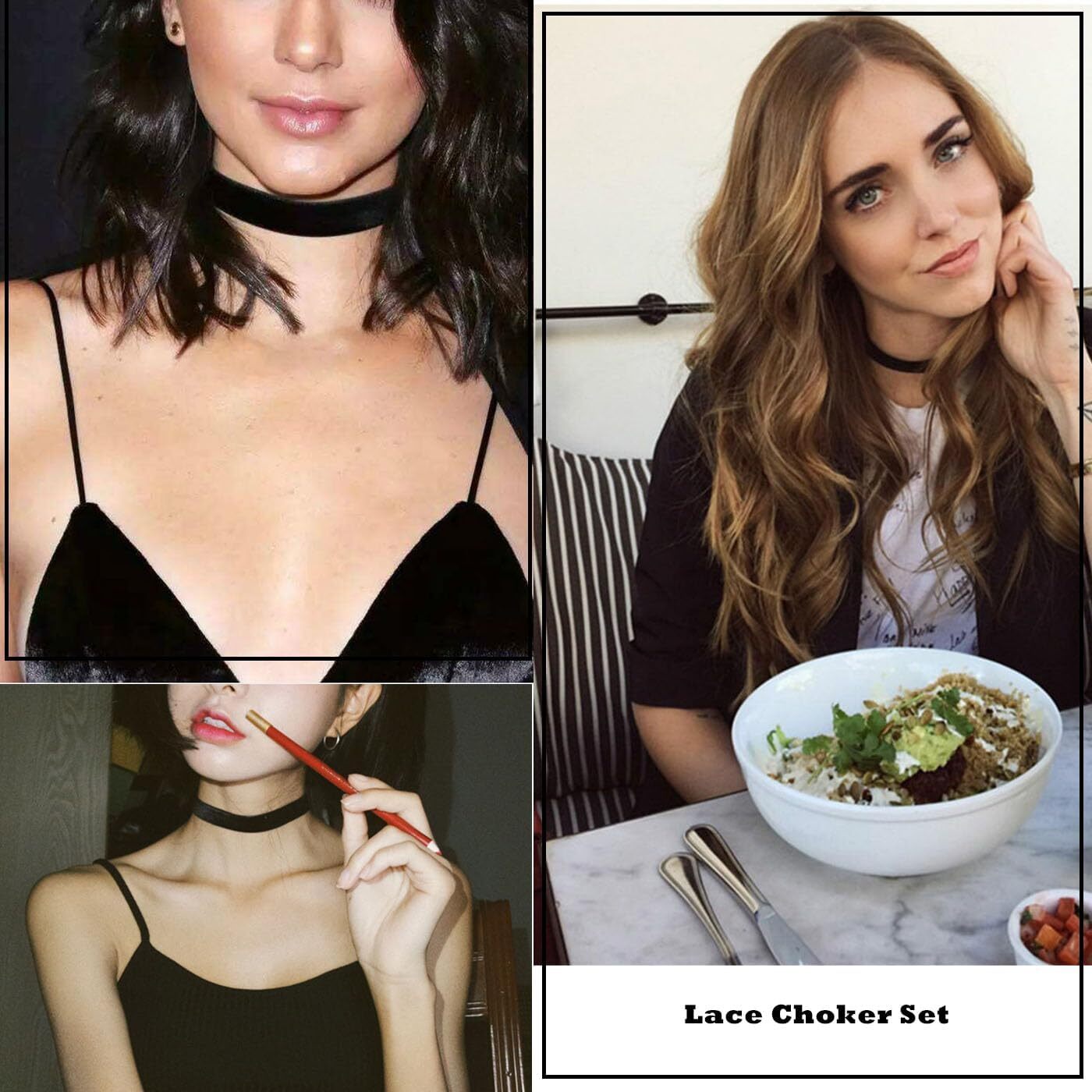 4PCS Black Choker for Women Black Lace Velvet Chocker Set Layered Classic Choker