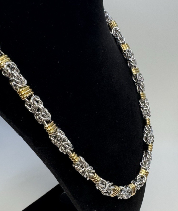 Byzantine Chain Necklace Two-Tone Gold Stainless Steel 20.5″ + 2″ Extender New