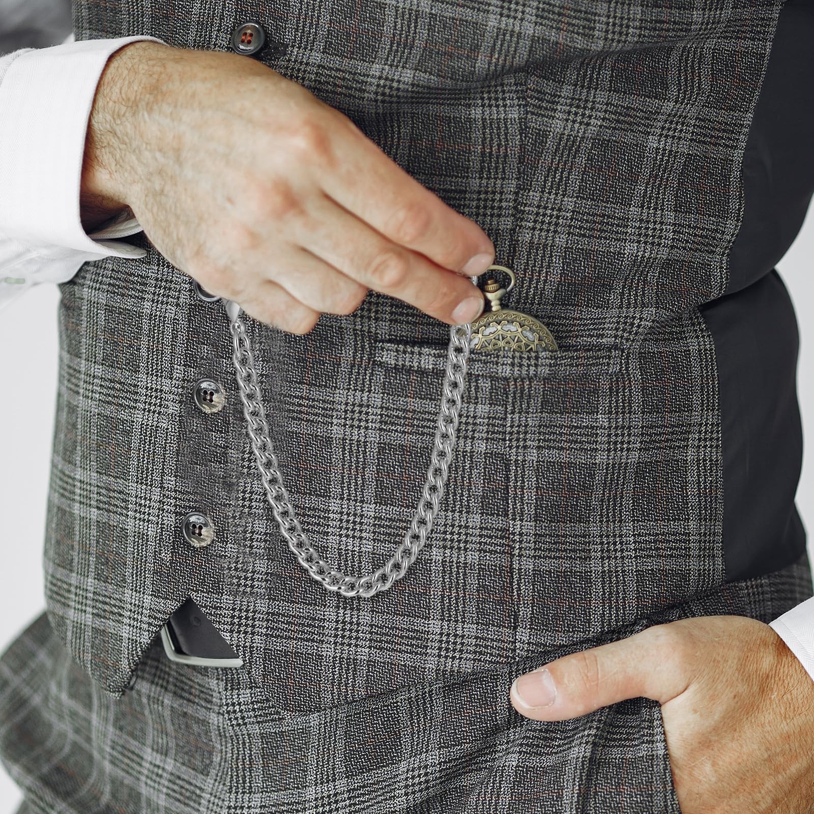 Aeaocvo Silver Pocket Watch Chain with T-Bar, 14 Inch silver