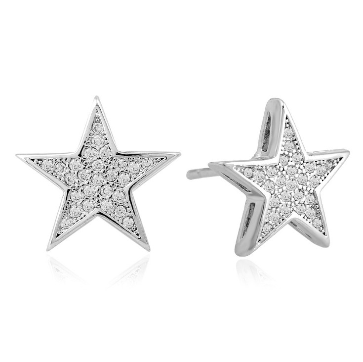 18K White Gold Men’s Hip Hop Big Star Micro pave CZ Stud Earrings Gift Box 13mm