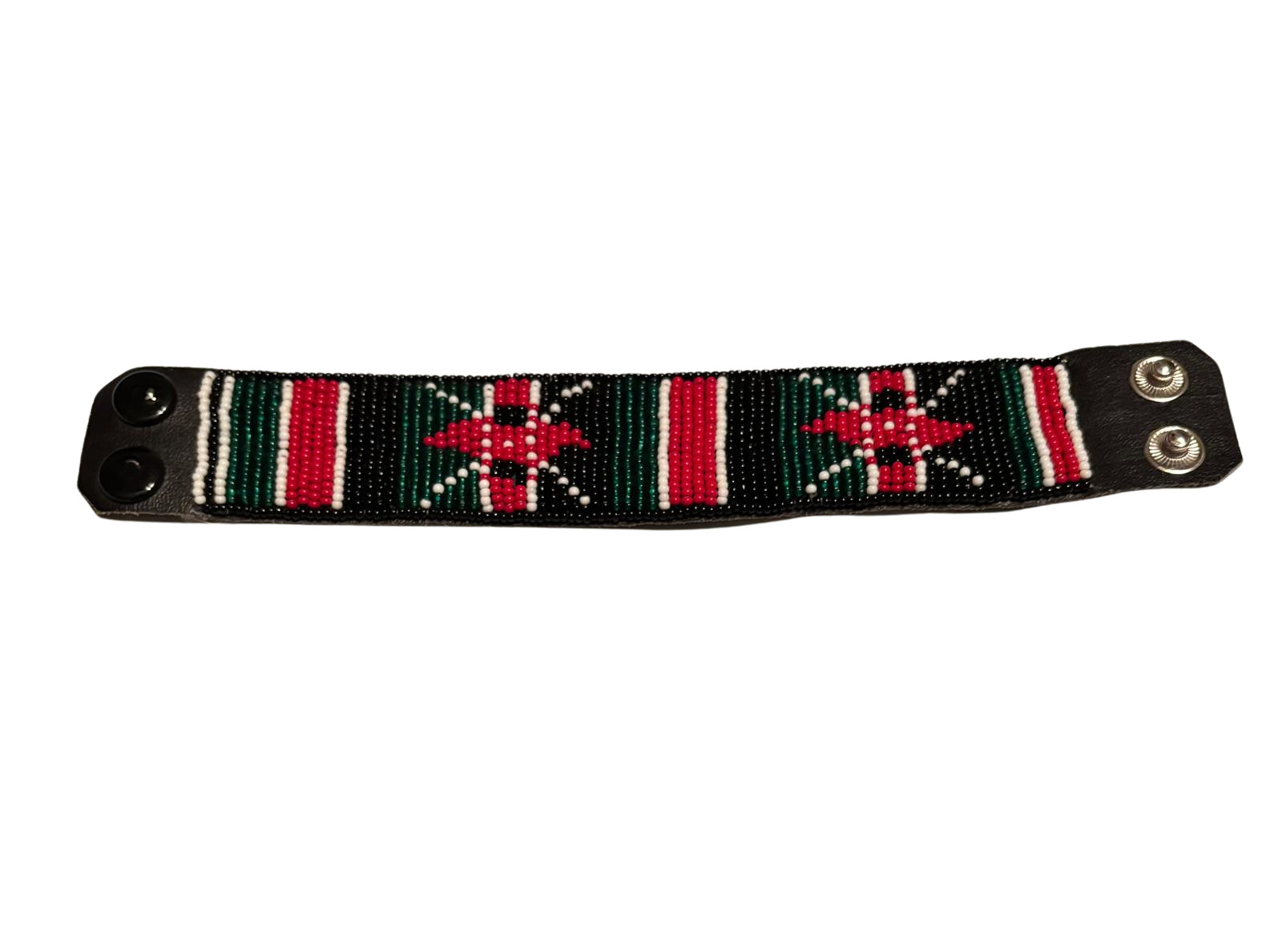 Wrist Band Bracelet Masai Beads Kenya Flag African Unisex Leather 8.5″/ 21.6 cm