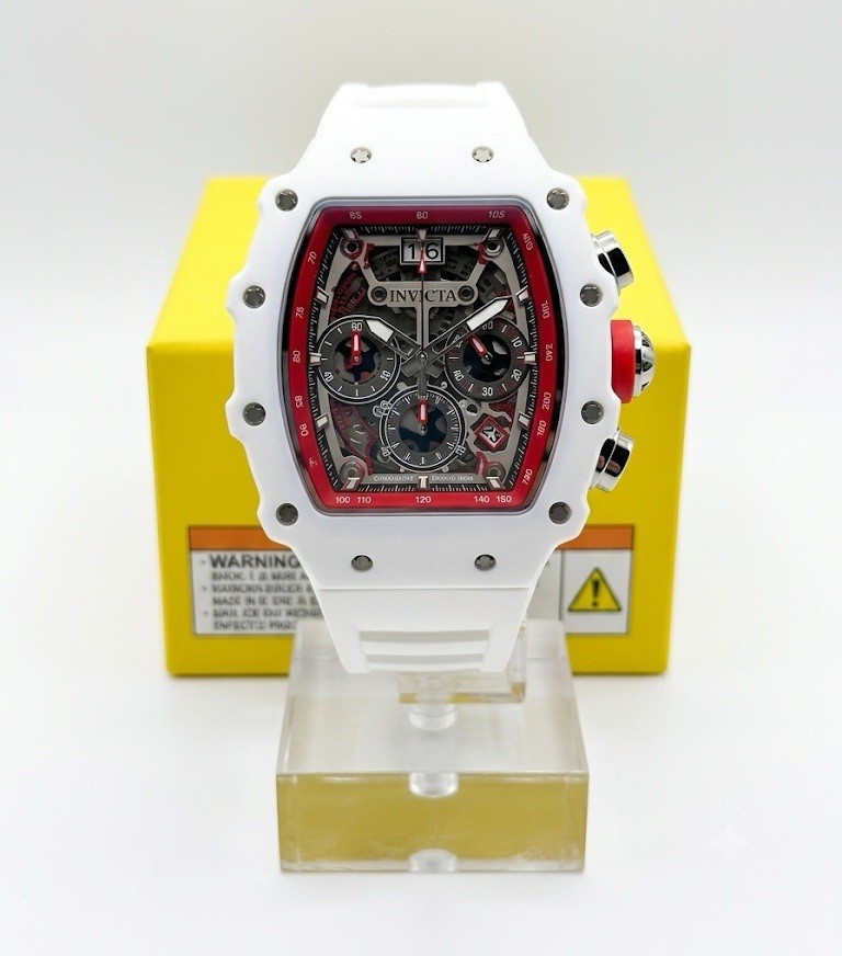 Invicta Racing Men’s Chronograph Quartz 48-51.9mm Tonneau Watch White/Red