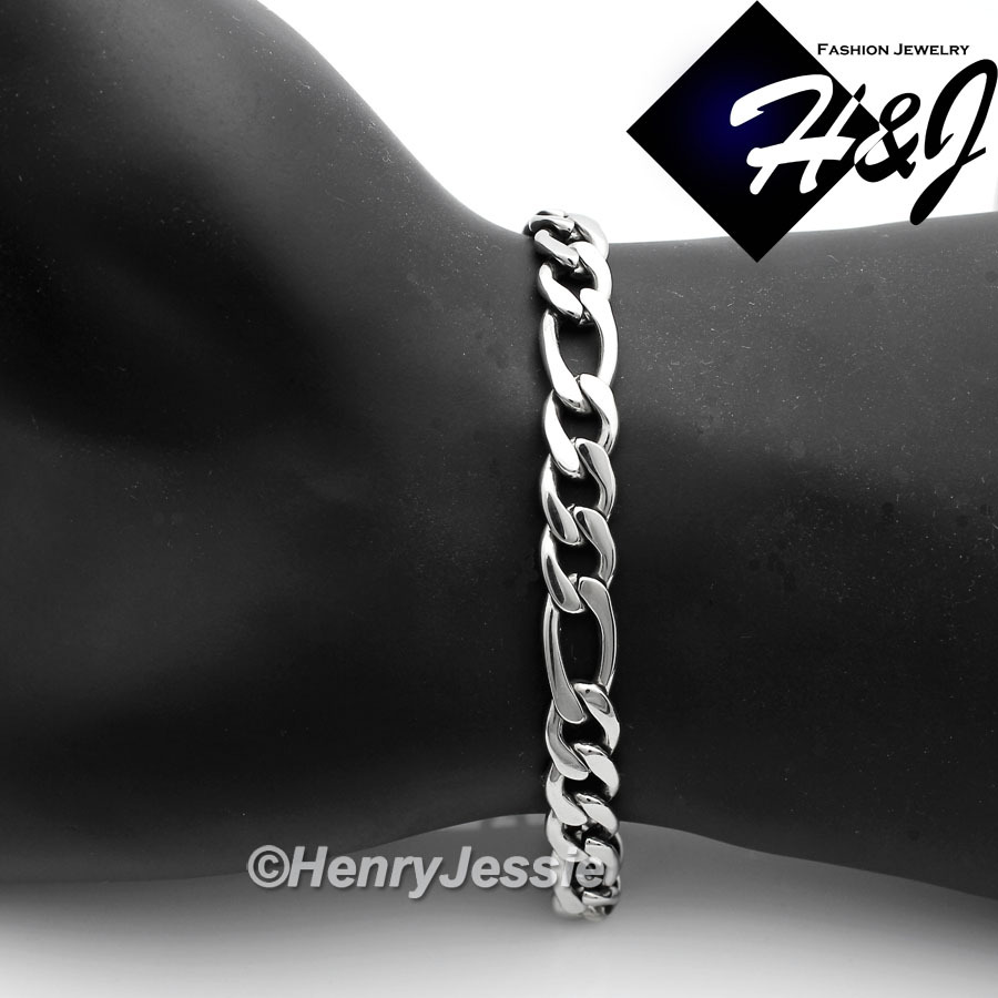 24″MEN’s Stainless Steel 8mm Silver Figaro Link Chain Necklace Bracelet SETS