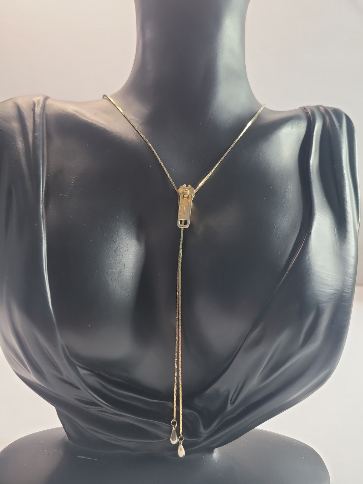 Gold Tone Adjustable Bolo Slider Necklace Teardrop Dangle Lariat Y Necklace