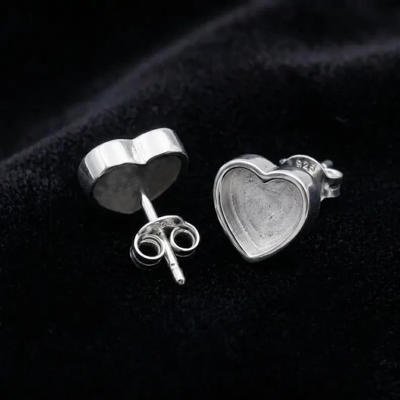 Solid 925 Sterling Silver 3mm Heart Bezel Cup Stud Earrings Handmade Jewelry