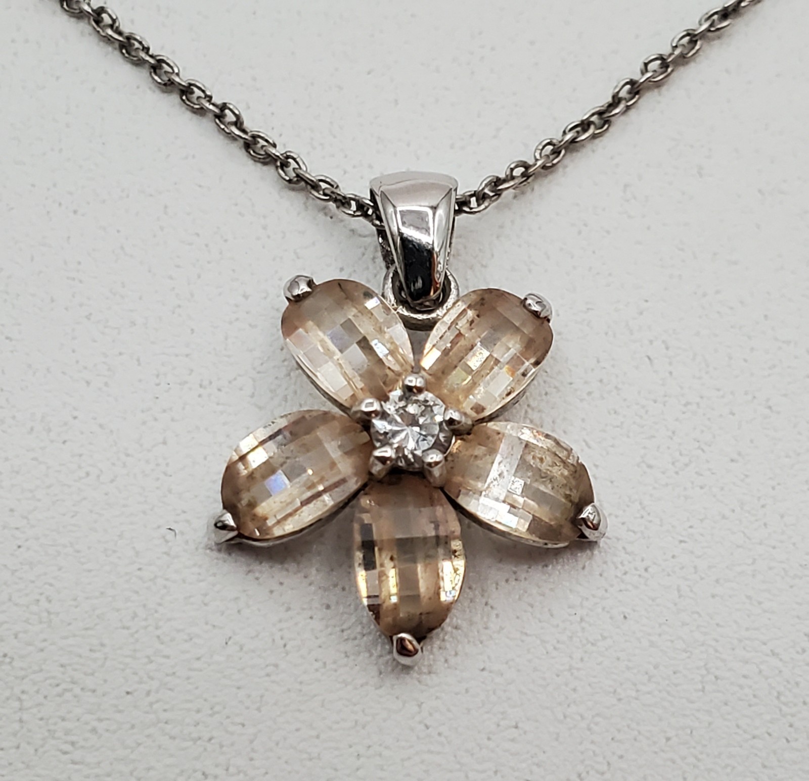 VTG 925 Champagne Flower 16in Necklace Sterling Silver 2.82gtw Open Back Estate