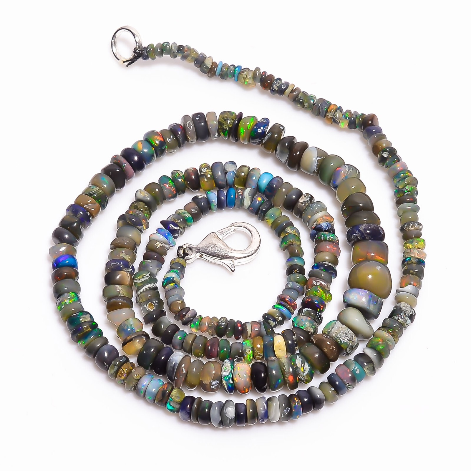 Natural Black Ethiopian Opal Rondelle Smooth Beads 3X2 6X4mm Necklace 17″ A-5322