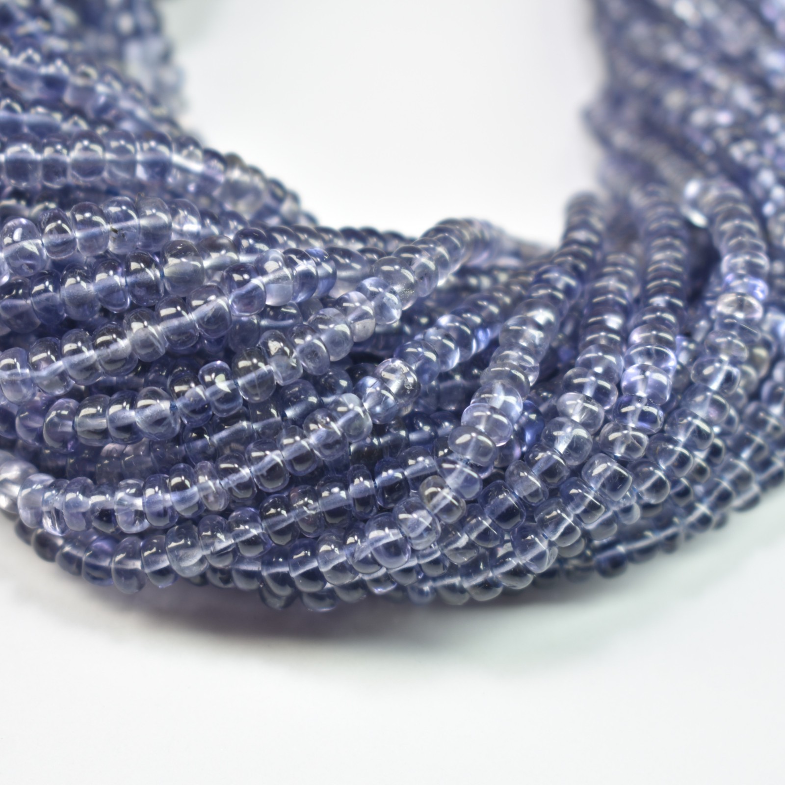 16″ Iolite Smooth Rondelle Gemstone Beads 2.5-4.5mm, Natural Iolite Plain Beads