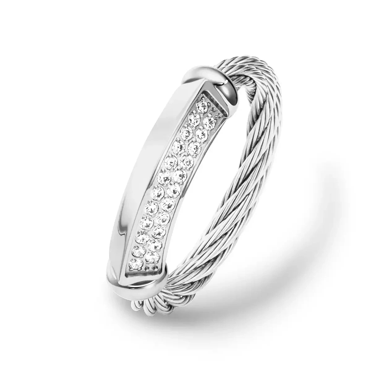 New CHARRIOL CABLE SIGNATURE Better Half Steel CZ Stones Ring US-8.5 EUR-58