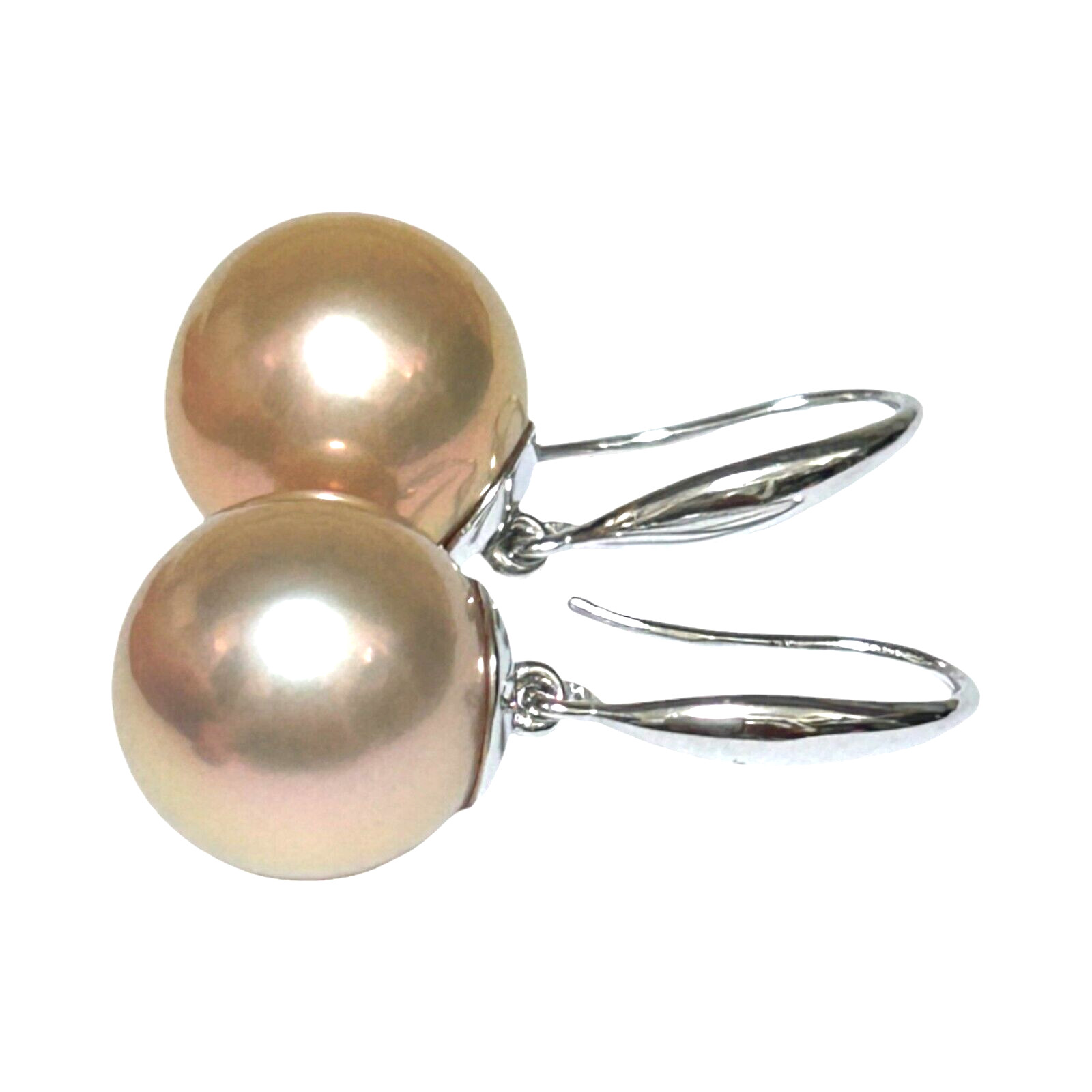 Massive 12.3mm Violet Rose Spherical Edison Farmed Pearl Drop Hook Earrings