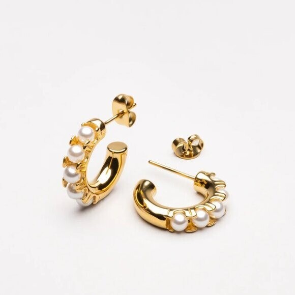 Pretty Pearl Huggies Lightweight Waterproof Pearl Hoop Earrings for Everyday Use