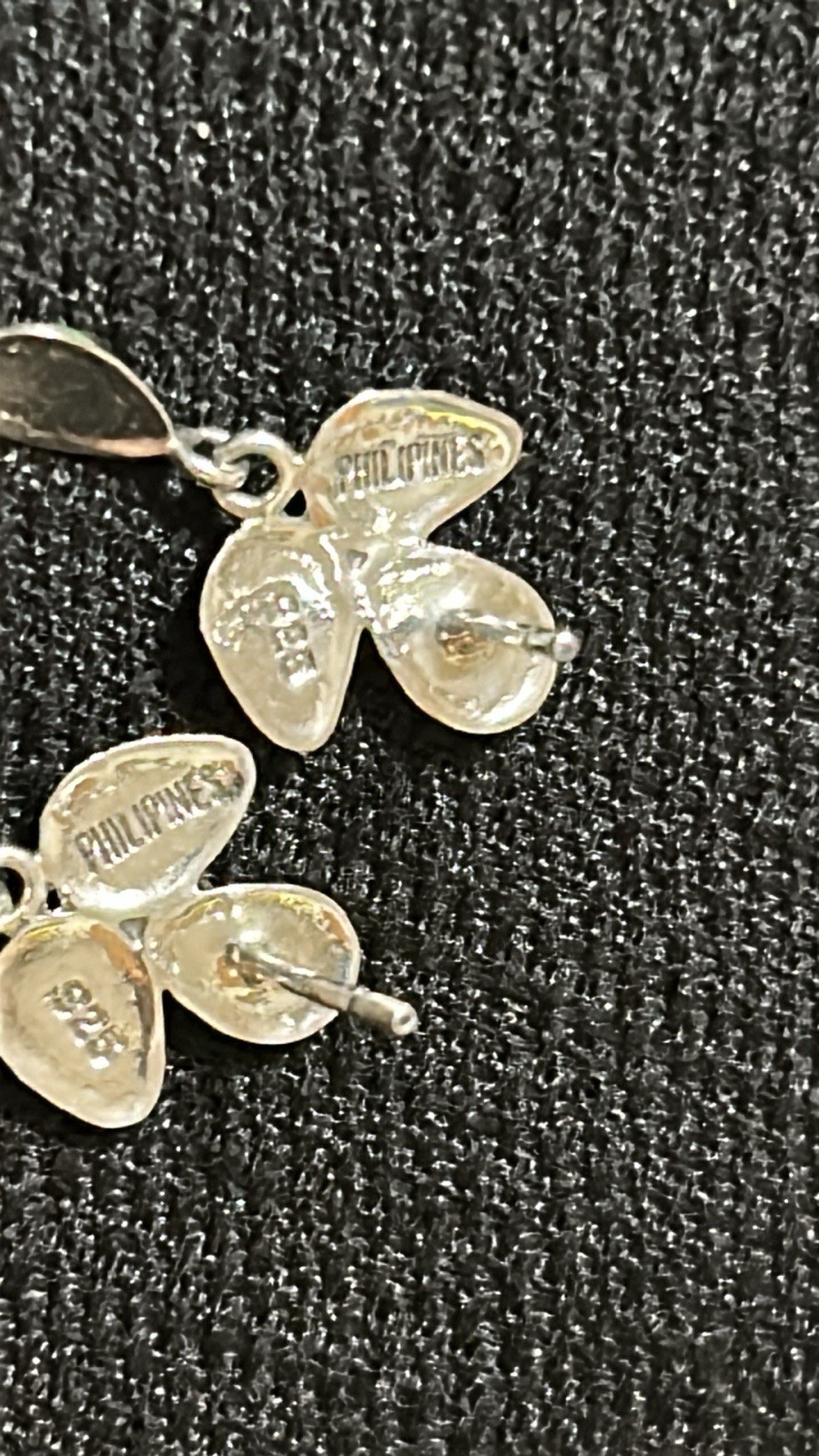 Vintage 925 Sterling Silver Green Stones Dangle Style Post Earrings Philippines