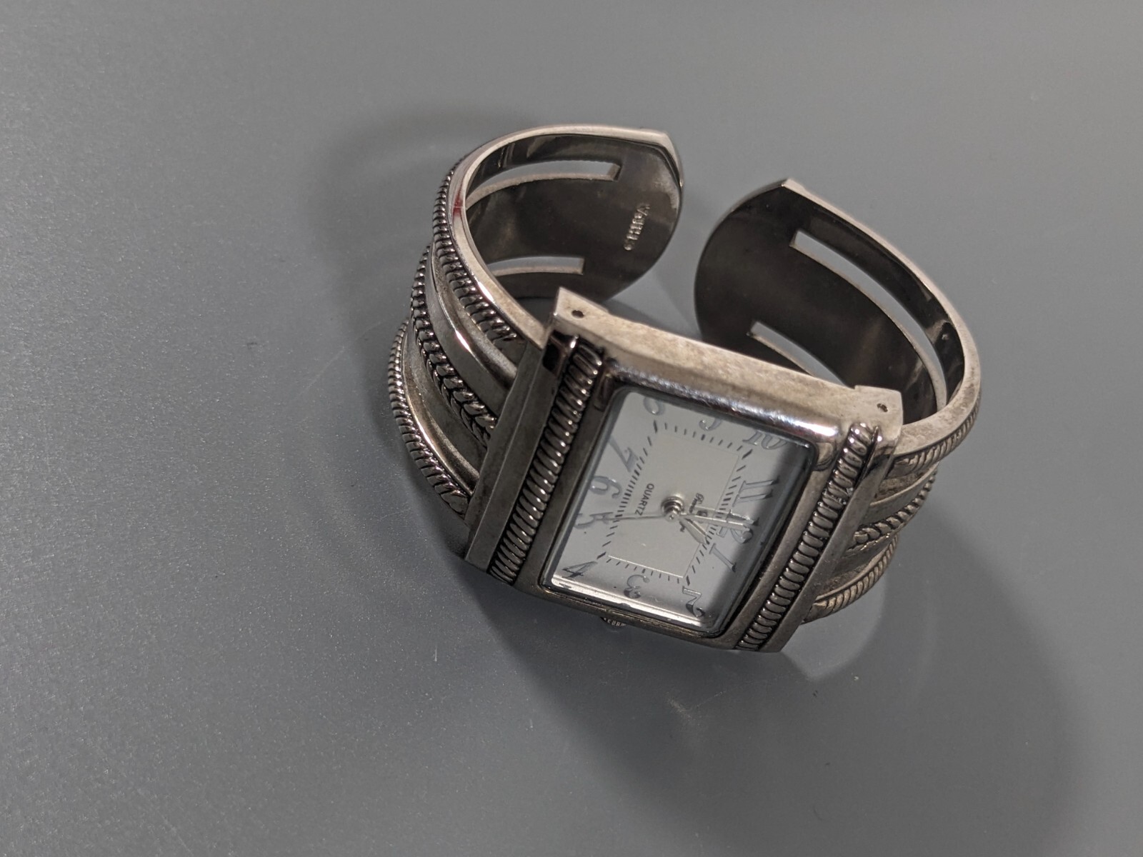 Premier Designs Silver Tone Dial Rectangle Case Hinge Bracelet Band Watch 5.5 in