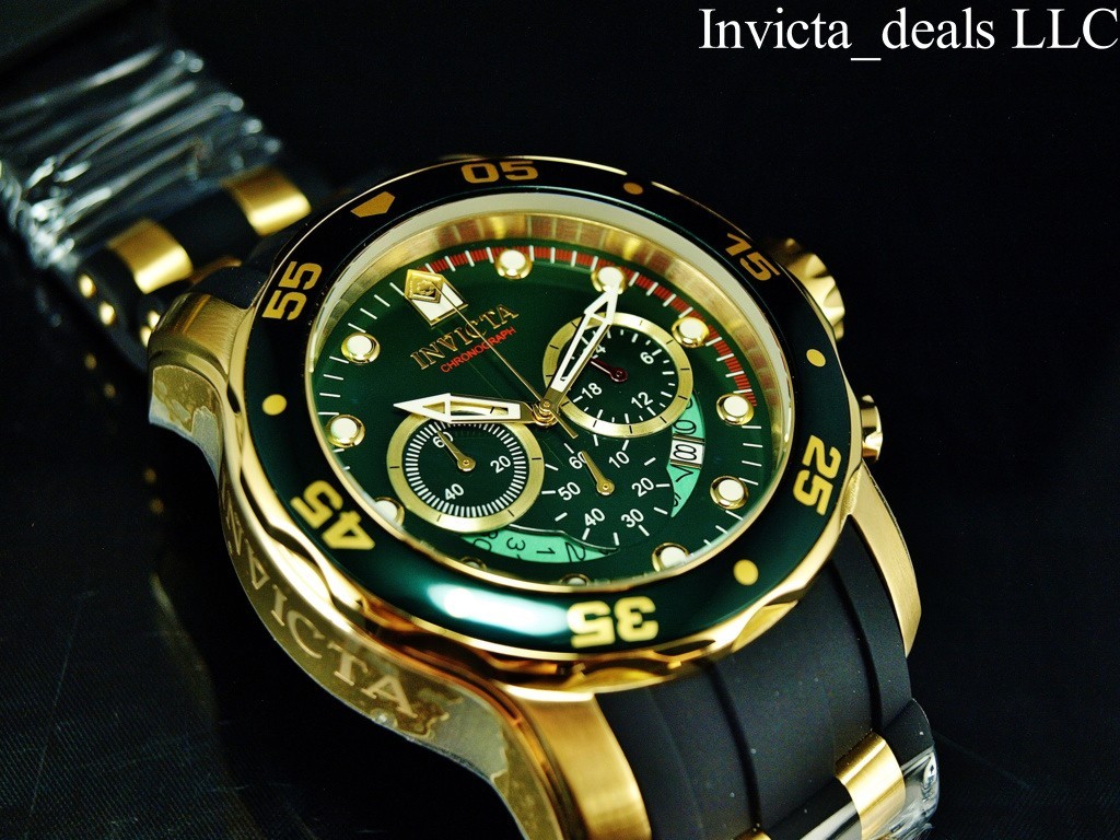 Invicta Men’s 48mm PRO DIVER SCUBA Chronograph GREEN Dial Gold Tone SS Watch
