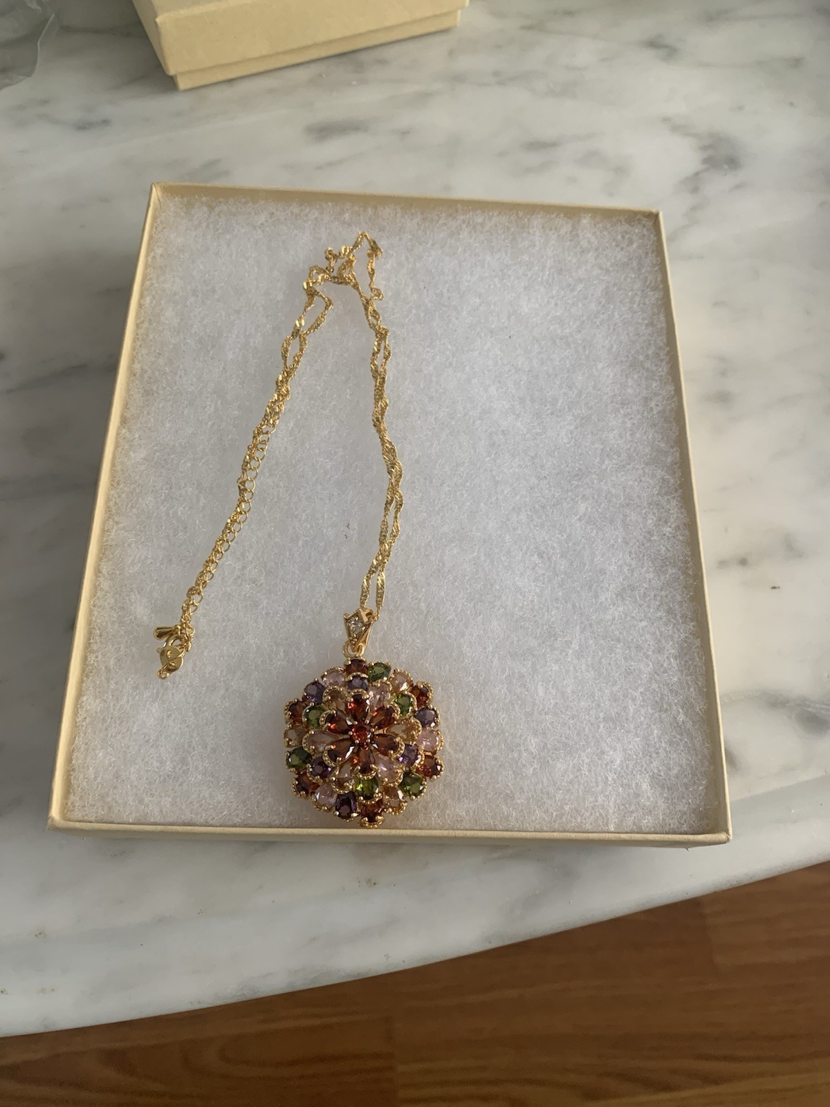 Retro Bohemian Inspired Multicolor Cubic Zirconia Gold Tone Pendant Necklace
