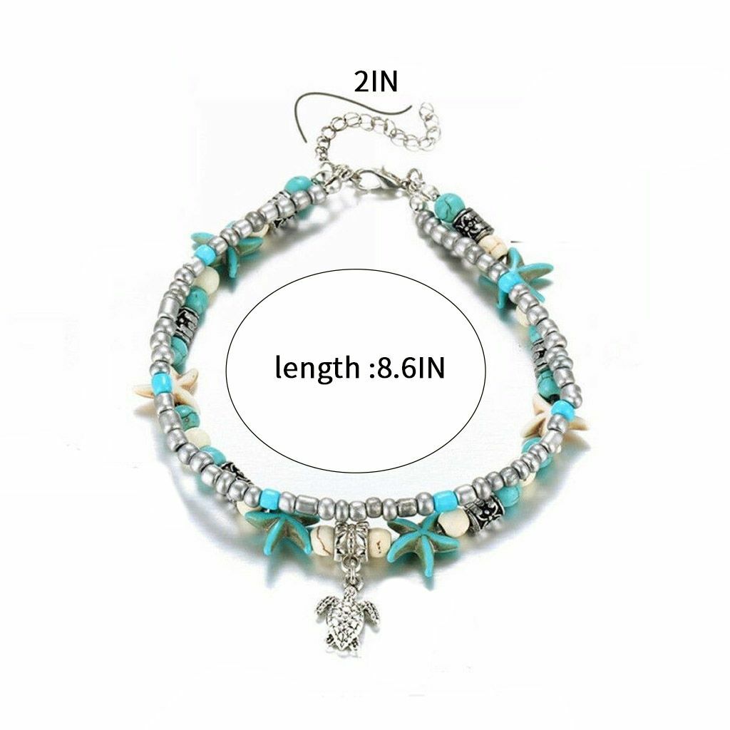 Boho Ankle Bracelet Silver Tone Women Fashion Beaded Adjustable Beach Anklet US