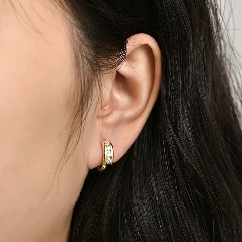2.5mm D Moissanite Hoop Huggie Earrings Women 14K Gold Plated Wedding Jewelry