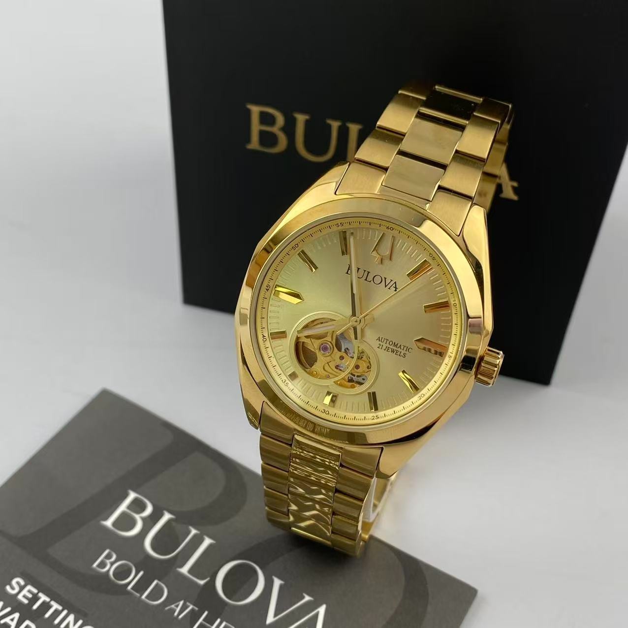 New Bulova Surveyor 97A182 Gold Dial Stainless Steel Men’s Automatic Watch 39 mm