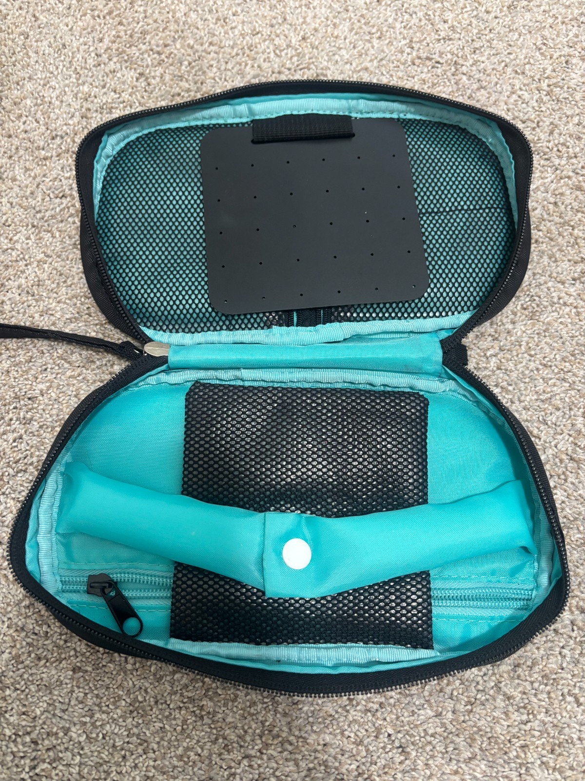 Travel Jewelry Organizer Case Black Turquoise Snap Roll 5 Pouches New