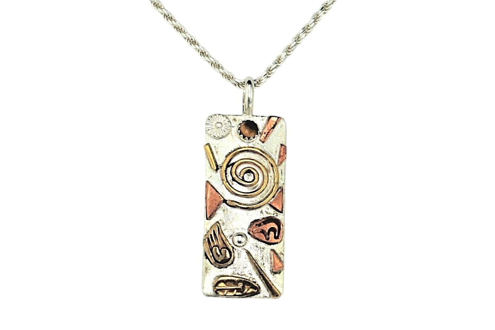 Sterling Silver 925 Abstract Pendant Necklace 20-Inch Rope Chain Stamped Donna P