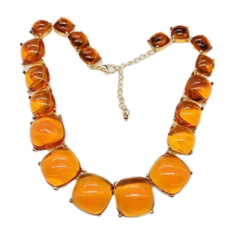 Gripoix Style Necklace Orange Cabochon Gold Tone Graduated Jelly Belly 18.5 in